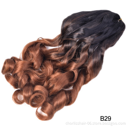 Fashionable New Wholesale Ombre Color 24Inch Synthetic Braiding Hair Extensions Spiral Curl Wavy Hair French Crochet Hair